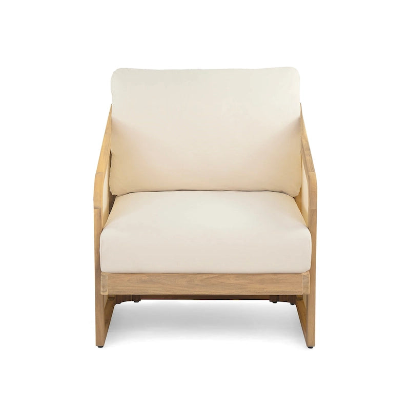 Fauteuil de club en bois et textilène Lenrn avec cadre en acacia et coussins résistants à l'eau par Christopher Knight Home