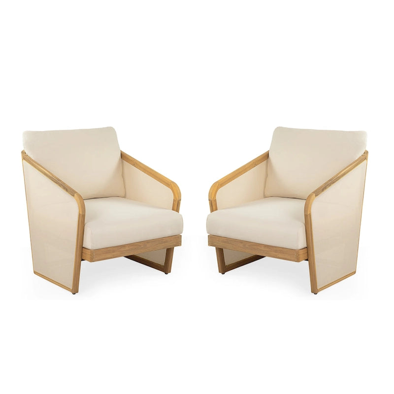 Fauteuil de club en bois et textilène Lenrn avec cadre en acacia et coussins résistants à l'eau par Christopher Knight Home