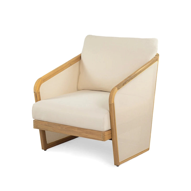 Fauteuil de club en bois et textilène Lenrn avec cadre en acacia et coussins résistants à l'eau par Christopher Knight Home