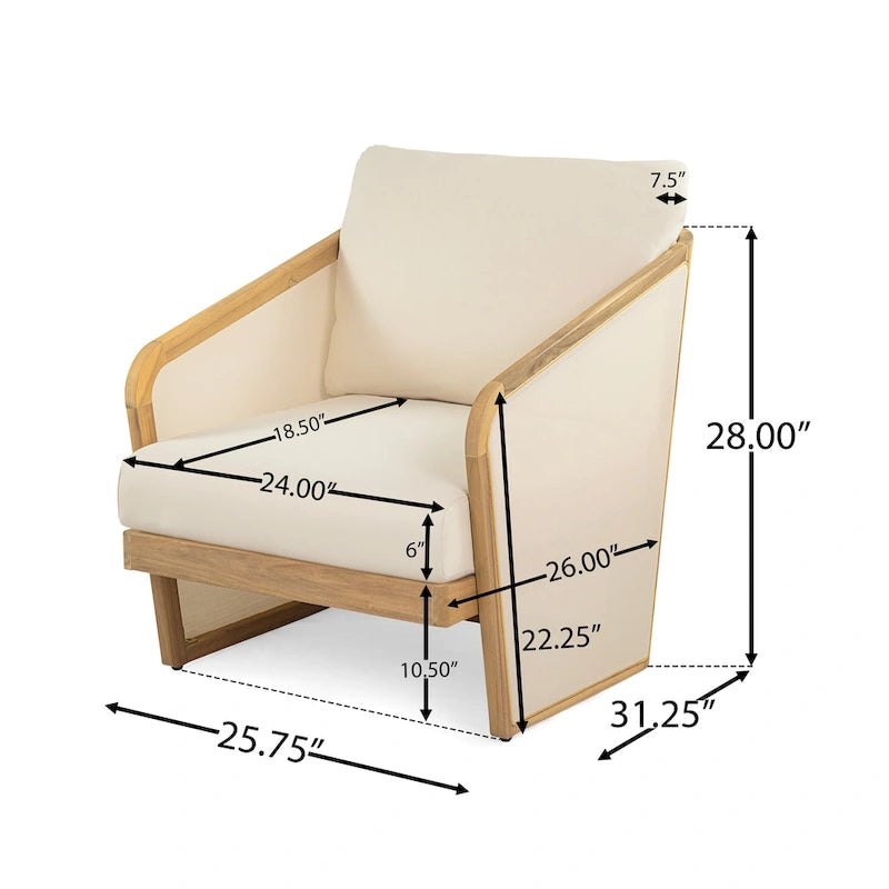 Fauteuil de club en bois et textilène Lenrn avec cadre en acacia et coussins résistants à l'eau par Christopher Knight Home