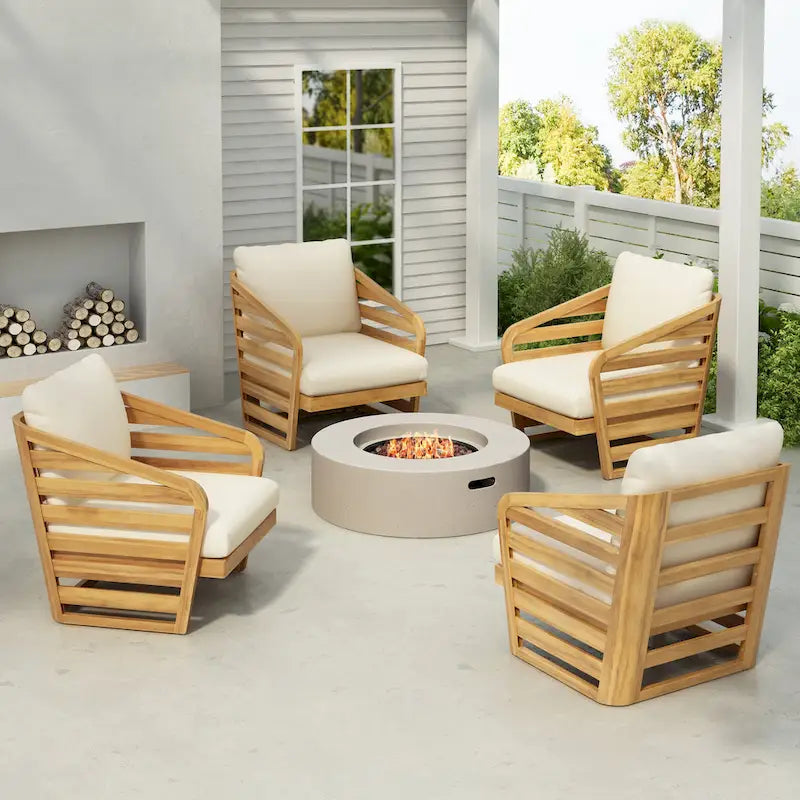 Fauteuil de club en bois et textilène Lenrn avec cadre en acacia et coussins résistants à l'eau par Christopher Knight Home