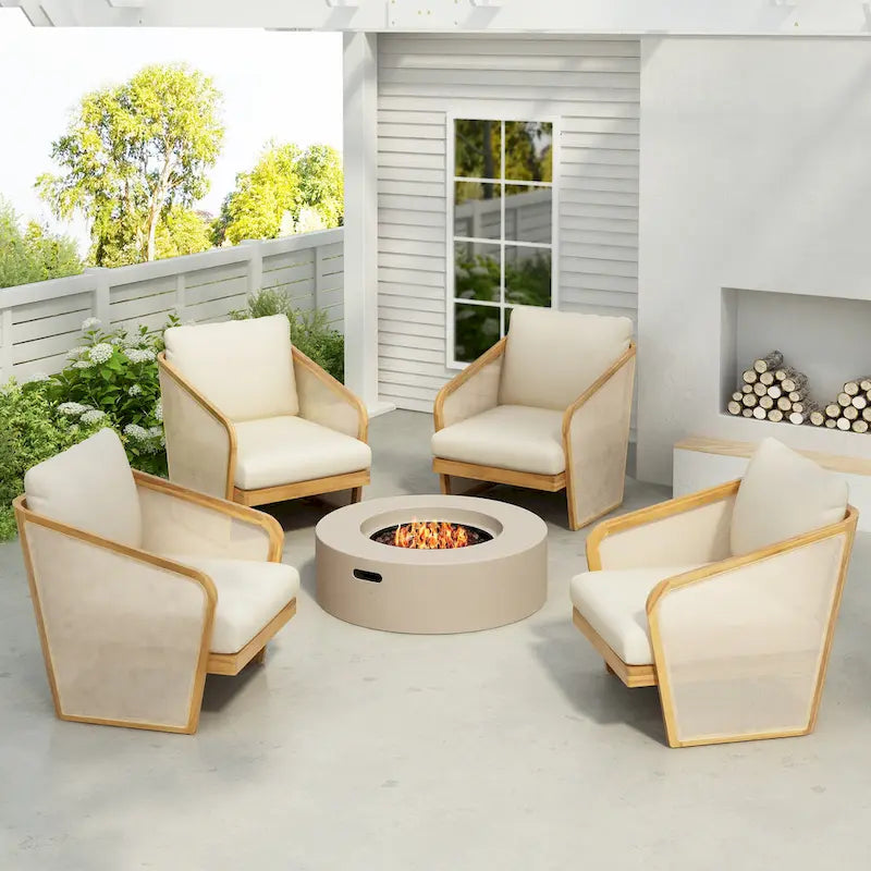 Fauteuil de club en bois et textilène Lenrn avec cadre en acacia et coussins résistants à l'eau par Christopher Knight Home