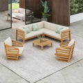 Oana Outdoor 5 Seater V Shaped Mid-Century Modern Acacia Wood Sectional Sofa Set with Club Chair by Christopher Knight Home