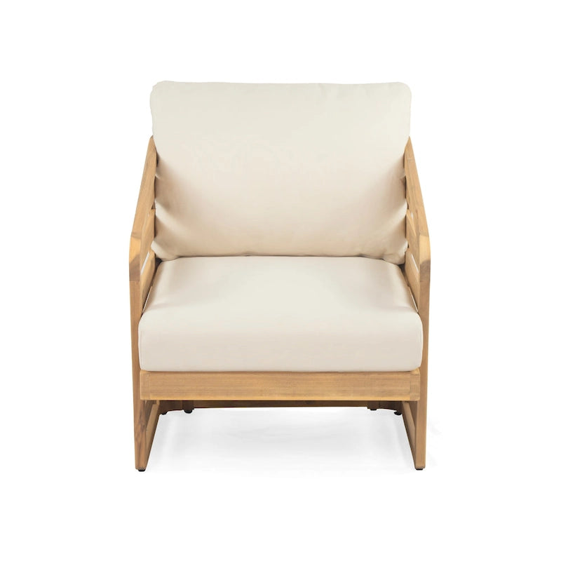 Ensemble de canapé d'angle en acacia Oana Outdoor 5 places en forme de V de style milieu du siècle avec fauteuil club par Christopher Knight Home