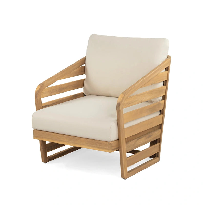 Ensemble de canapé d'angle en acacia Oana Outdoor 5 places en forme de V de style milieu du siècle avec fauteuil club par Christopher Knight Home