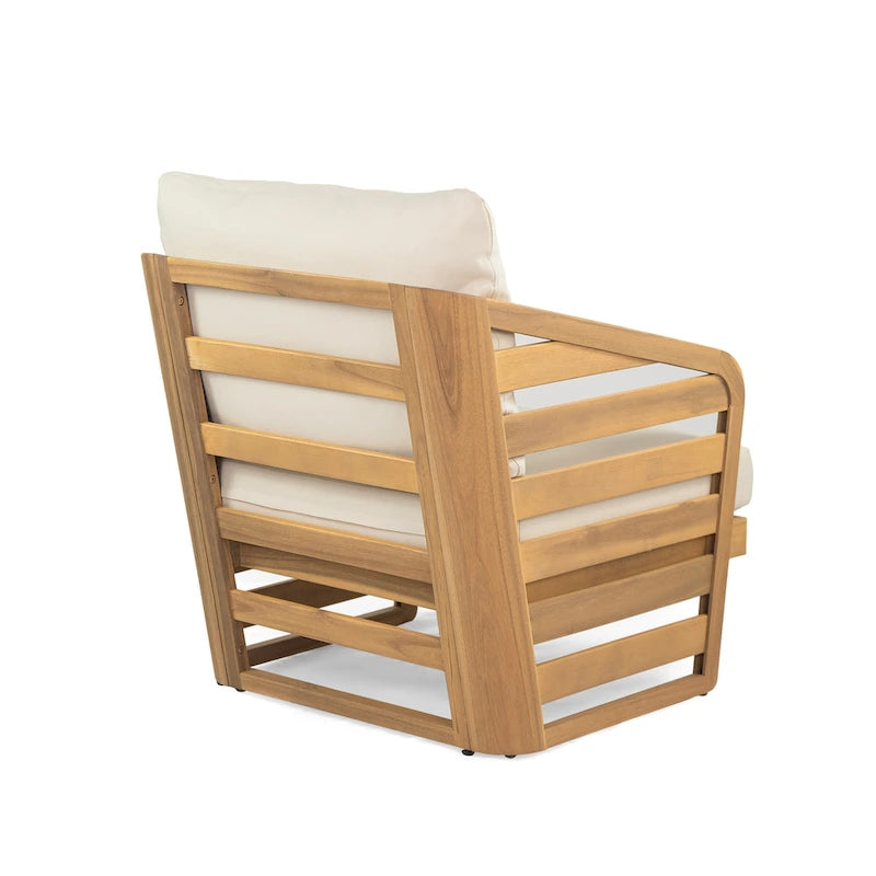 Ensemble de canapé d'angle en acacia Oana Outdoor 5 places en forme de V de style milieu du siècle avec fauteuil club par Christopher Knight Home
