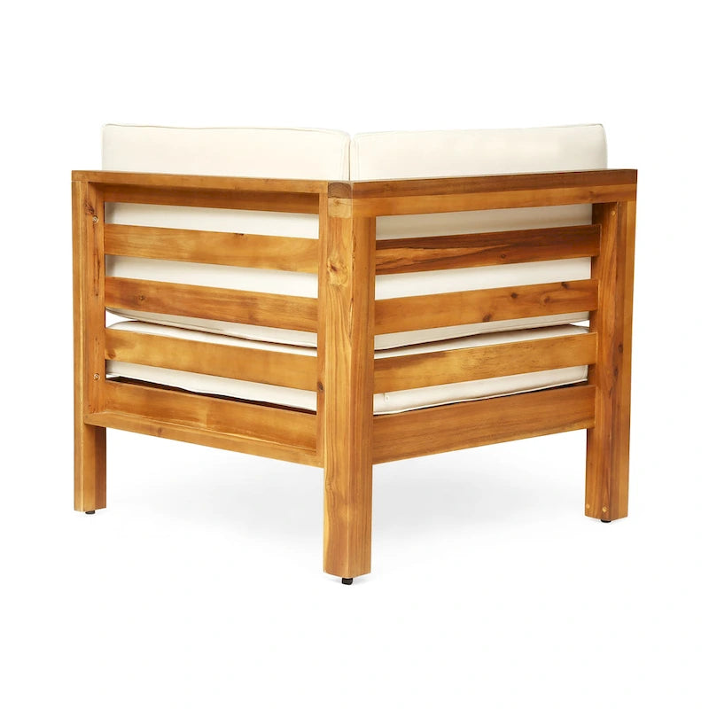 Ensemble de canapé d'angle en acacia Oana Outdoor 5 places en forme de V de style milieu du siècle avec fauteuil club par Christopher Knight Home