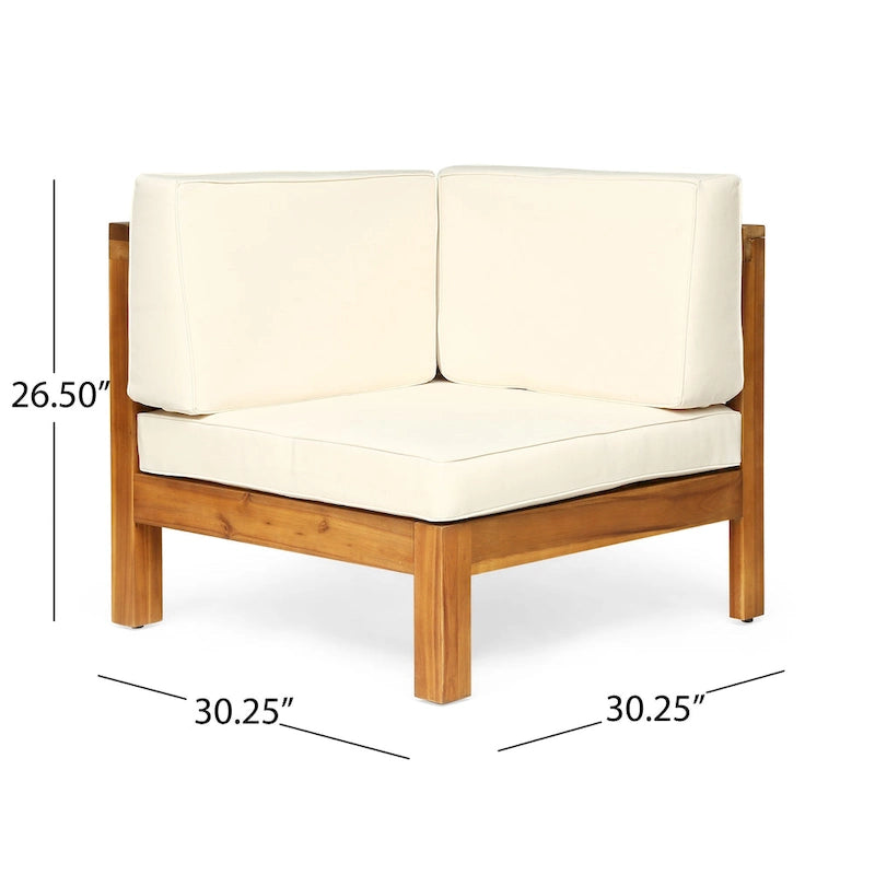 Ensemble de canapé d'angle en acacia Oana Outdoor 5 places en forme de V de style milieu du siècle avec fauteuil club par Christopher Knight Home