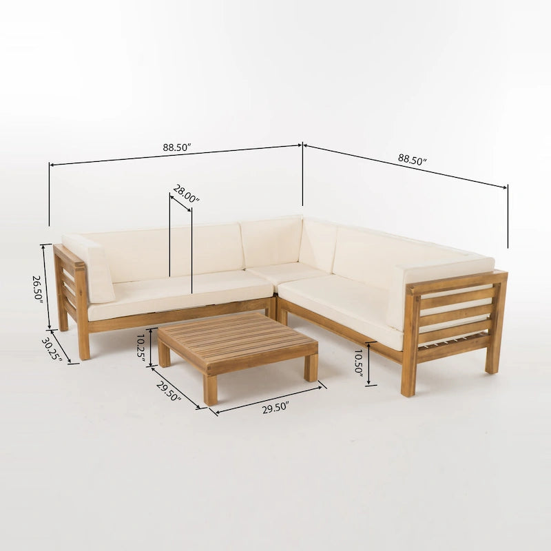 Ensemble de canapé d'angle en acacia Oana Outdoor 5 places en forme de V de style milieu du siècle avec fauteuil club par Christopher Knight Home