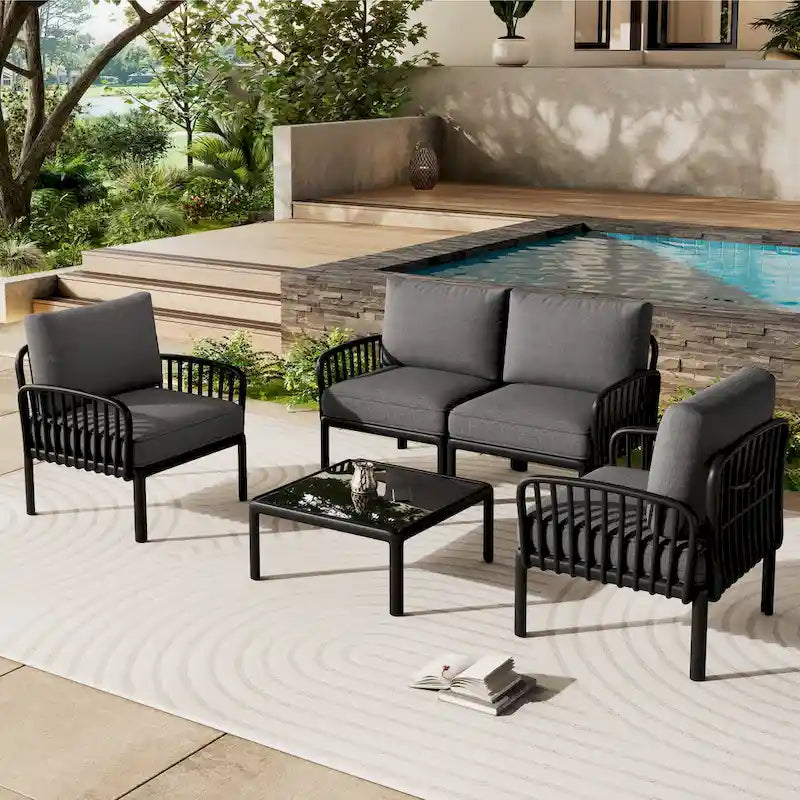 Christopher Knight Home - Ashton 4-Piece Outdoor Patio Set with Modular Deep Seating and Coffee Table, Weather-Resistant Design