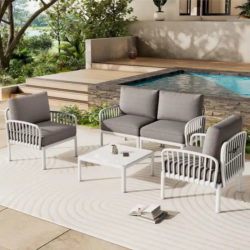 Christopher Knight Home - Ensemble de patio extérieur Ashton 4 pièces avec sièges profonds modulaires et table basse, conception résistante aux intempéries