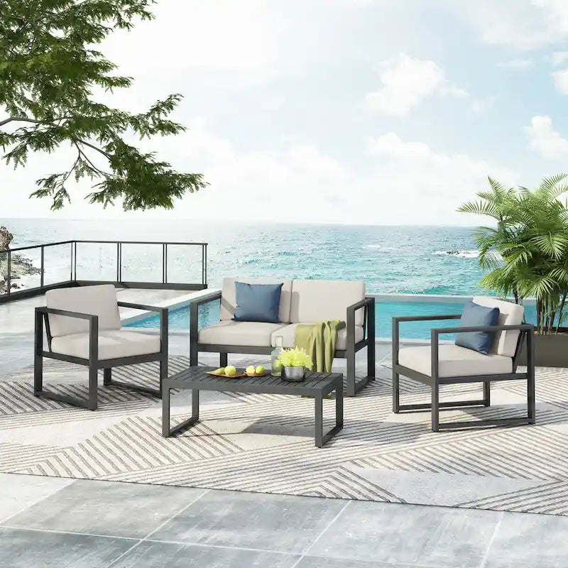 Christopher Knight Home - NAVAN 4-Piece Aluminum Patio Chat Set