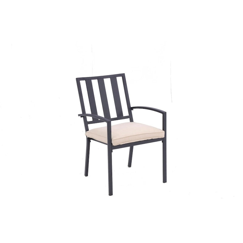 Lot de deux chaises de salle à manger empilables d'extérieur en aluminium gris foncé avec coussin beige