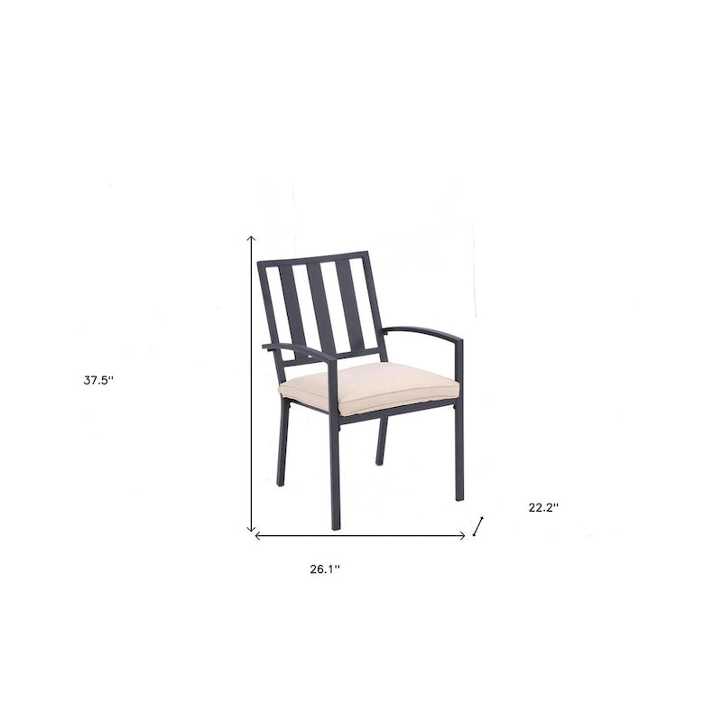 Lot de deux chaises de salle à manger empilables d'extérieur en aluminium gris foncé avec coussin beige
