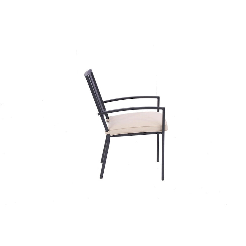 Lot de deux chaises de salle à manger empilables d'extérieur en aluminium gris foncé avec coussin beige