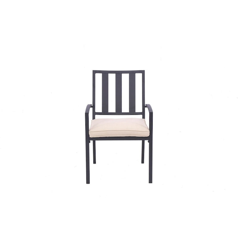 Lot de deux chaises de salle à manger empilables d'extérieur en aluminium gris foncé avec coussin beige