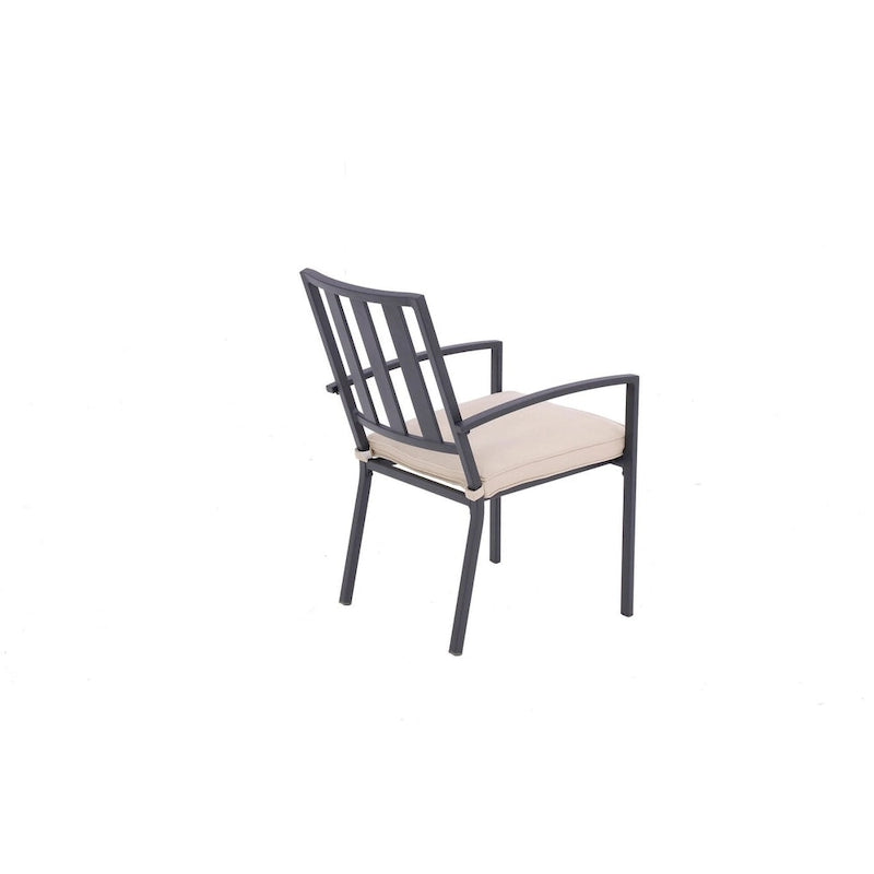 Lot de deux chaises de salle à manger empilables d'extérieur en aluminium gris foncé avec coussin beige