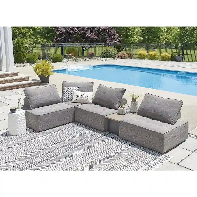 Signature Design by Ashley Bree Zee Gray - Sectionnel d'extérieur 5 pièces - 114 L x 76 P x 35 H