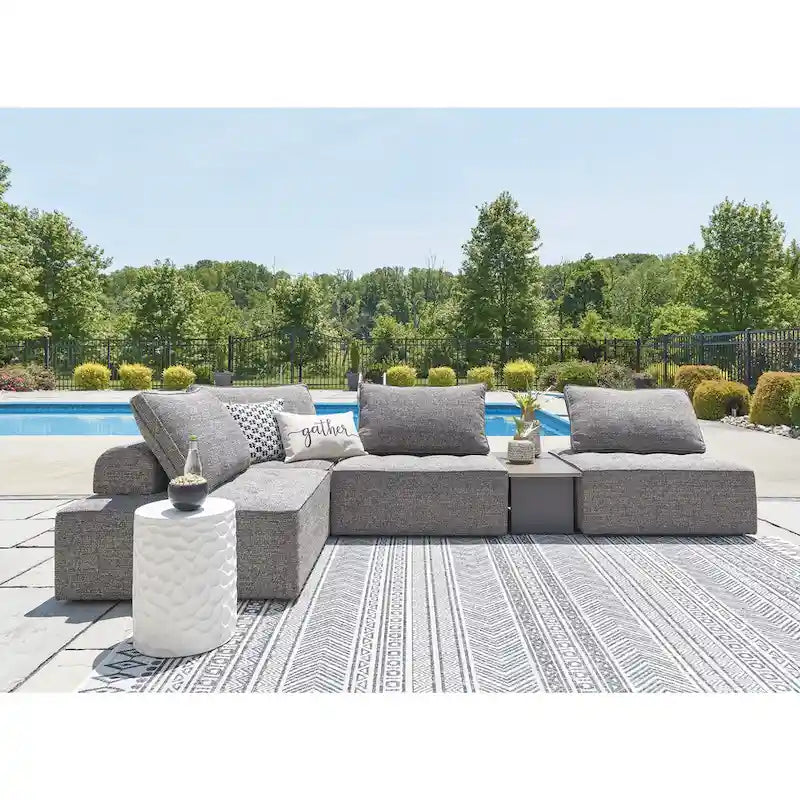 Signature Design by Ashley Bree Zee Gray - Sectionnel d'extérieur 5 pièces - 114 L x 76 P x 35 H