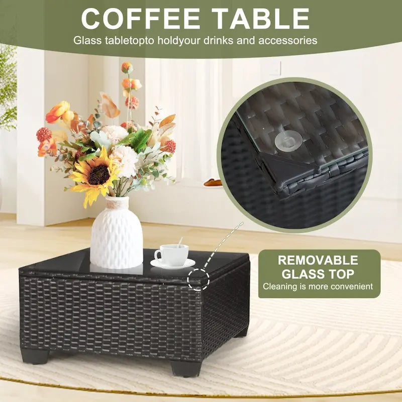 Ensembles de mobilier de patio 7 pièces avec coussins bleus et table basse