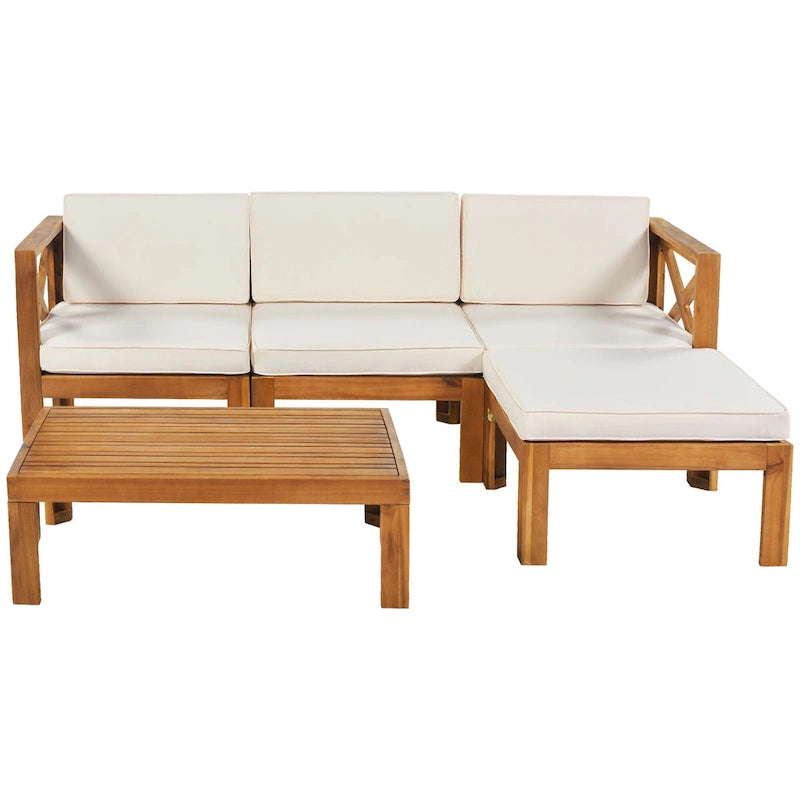 Ensemble de canapés de jardin modulables 5 pièces en bois massif avec table basse et coussins