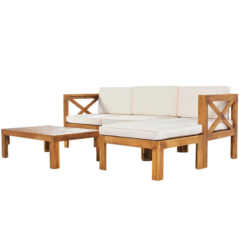 Ensemble de canapés de jardin modulables 5 pièces en bois massif avec table basse et coussins