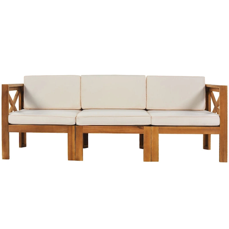 Ensemble de canapés de jardin modulables 5 pièces en bois massif avec table basse et coussins