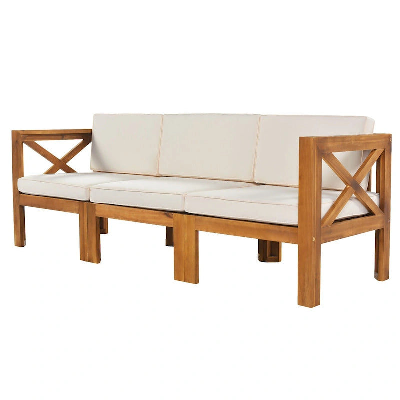 Ensemble de canapés de jardin modulables 5 pièces en bois massif avec table basse et coussins