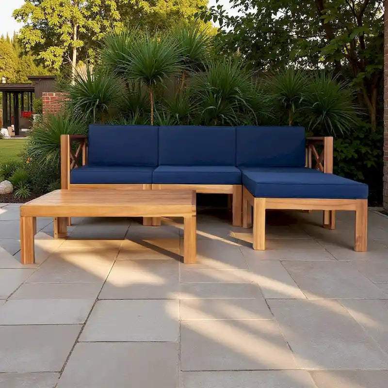 Ensemble de canapés de jardin modulables 5 pièces en bois massif avec table basse et coussins