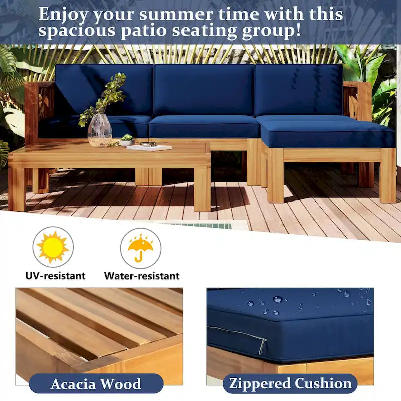 Ensemble de canapés de jardin modulables 5 pièces en bois massif avec table basse et coussins