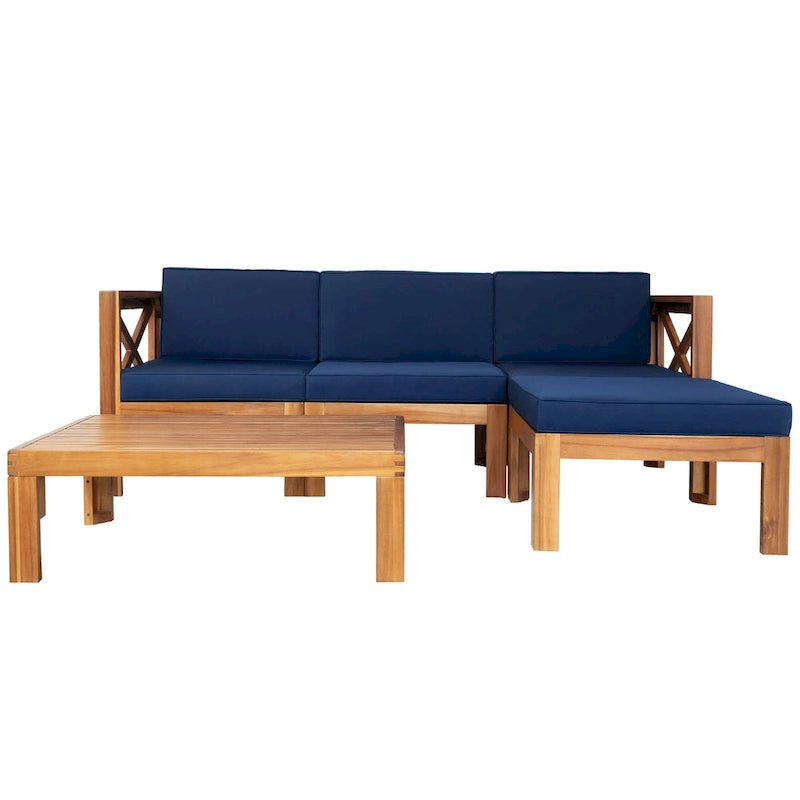 Ensemble de canapés de jardin modulables 5 pièces en bois massif avec table basse et coussins
