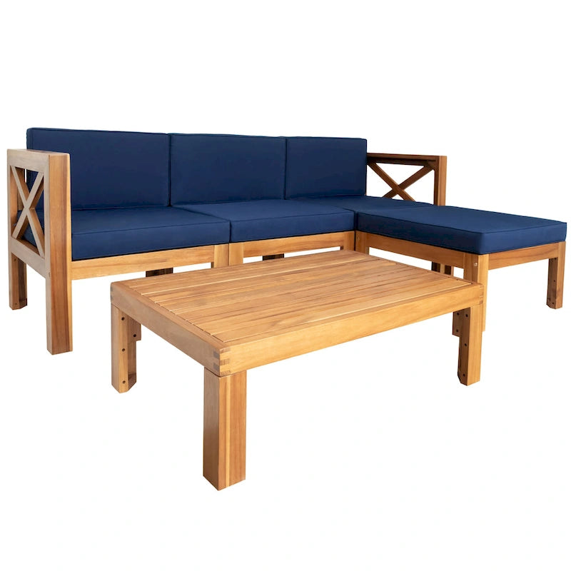 Ensemble de canapés de jardin modulables 5 pièces en bois massif avec table basse et coussins