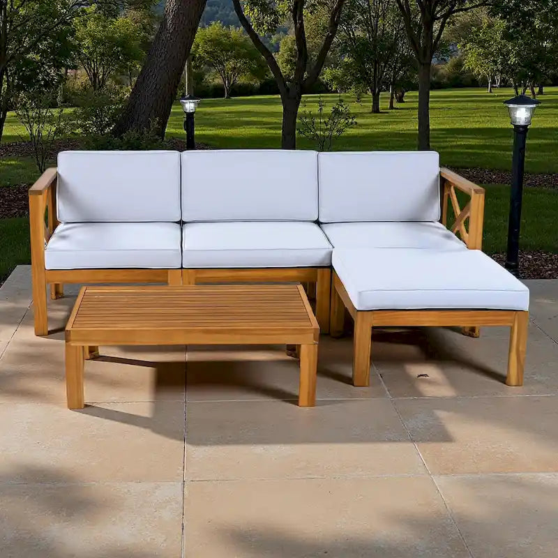 Ensemble de canapés de jardin modulables 5 pièces en bois massif avec table basse et coussins