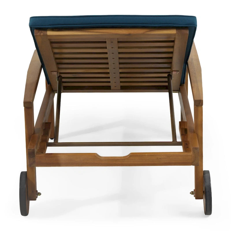 Chaise longue de jardin en bois à roulettes, transat inclinable à dossier réglable pour piscine et terrasse.