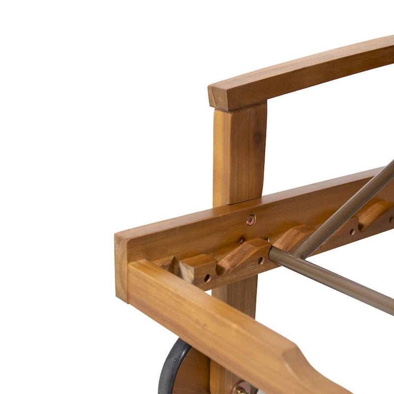 Chaise longue de jardin en bois à roulettes, transat inclinable à dossier réglable pour piscine et terrasse.