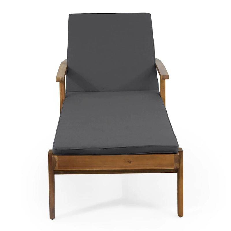 Chaise longue de jardin en bois à roulettes, transat inclinable à dossier réglable pour piscine et terrasse.