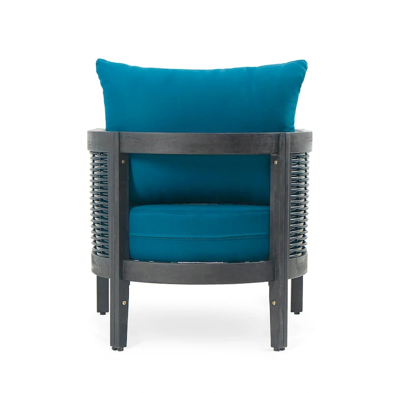 Fauteuil club d'extérieur en bois d'acacia et osier avec coussins imperméables, fauteuil individuel en rotin pour patio, club, jardin, porche