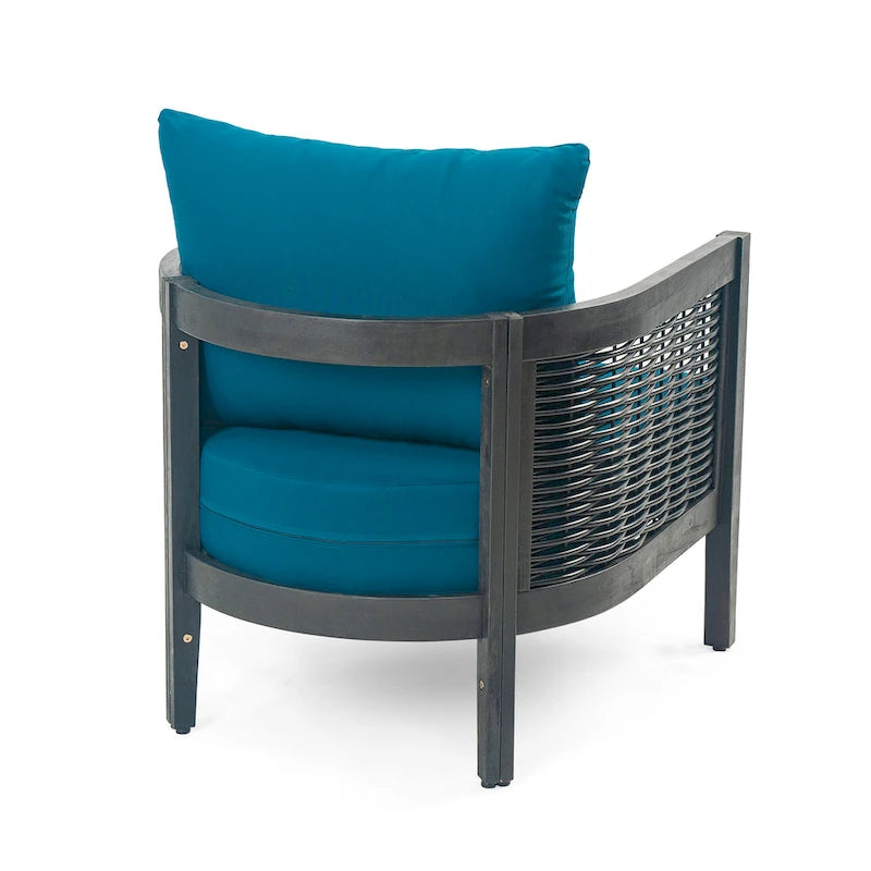 Fauteuil club d'extérieur en bois d'acacia et osier avec coussins imperméables, fauteuil individuel en rotin pour patio, club, jardin, porche