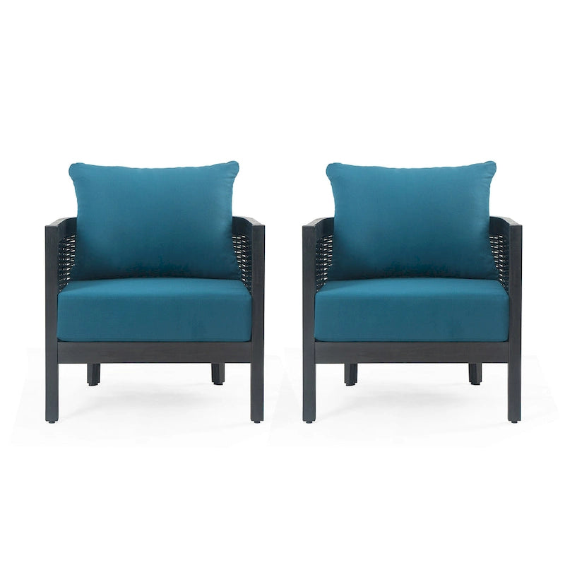 Fauteuil club d'extérieur en bois d'acacia et osier avec coussins imperméables, fauteuil individuel en rotin pour patio, club, jardin, porche