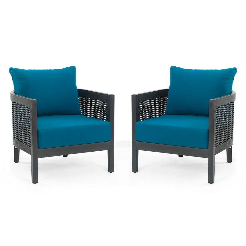 Fauteuil club d'extérieur en bois d'acacia et osier avec coussins imperméables, fauteuil individuel en rotin pour patio, club, jardin, porche