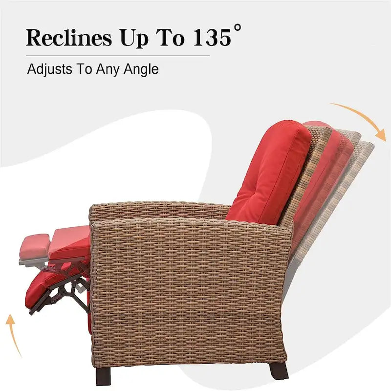 Fauteuil de jardin inclinable en osier toutes saisons avec coussin extra épais, fauteuil club simple, chaise longue de patio