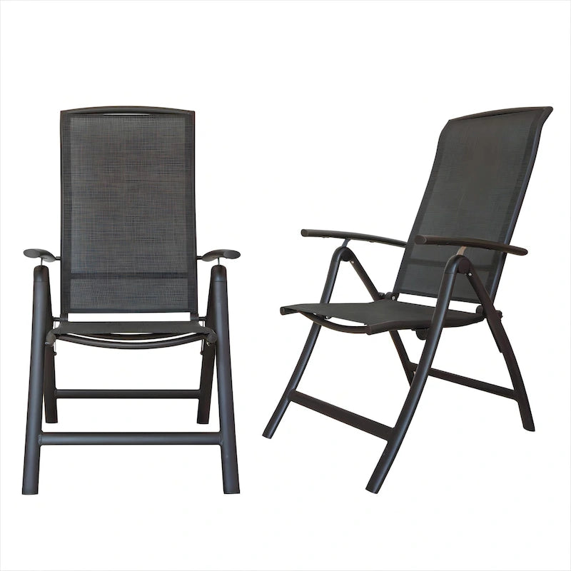 Lot de 2 Chaises Pliantes de Jardin, Fauteuils Inclinables en Aluminium avec Dossier Haut Ajustable