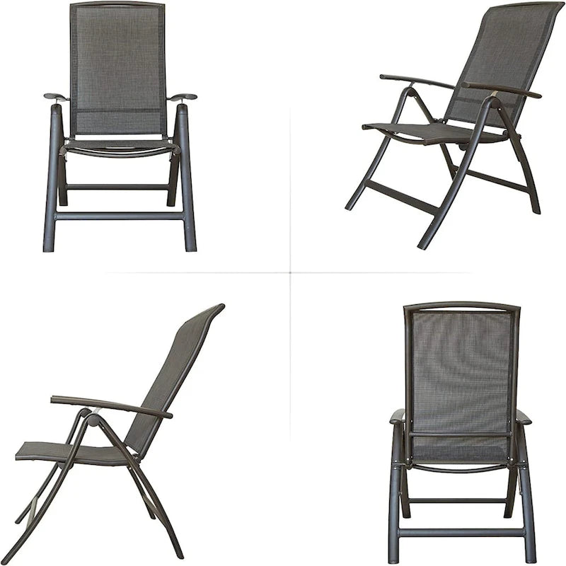 Lot de 2 Chaises Pliantes de Jardin, Fauteuils Inclinables en Aluminium avec Dossier Haut Ajustable
