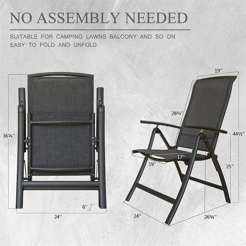 Lot de 2 Chaises Pliantes de Jardin, Fauteuils Inclinables en Aluminium avec Dossier Haut Ajustable