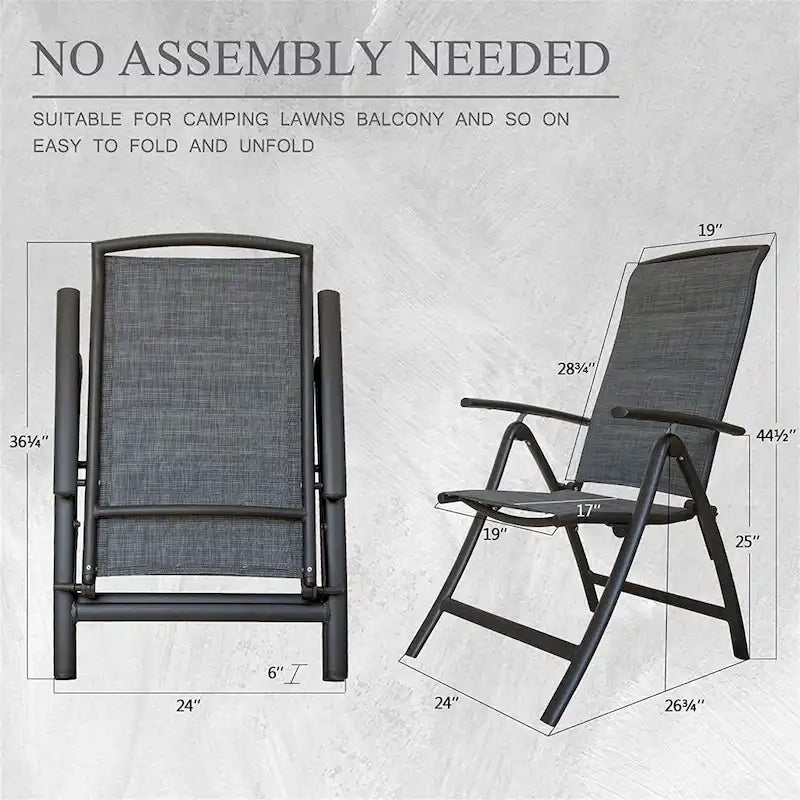 Lot de 2 Chaises Pliantes de Jardin, Fauteuils Inclinables en Aluminium avec Dossier Haut Ajustable