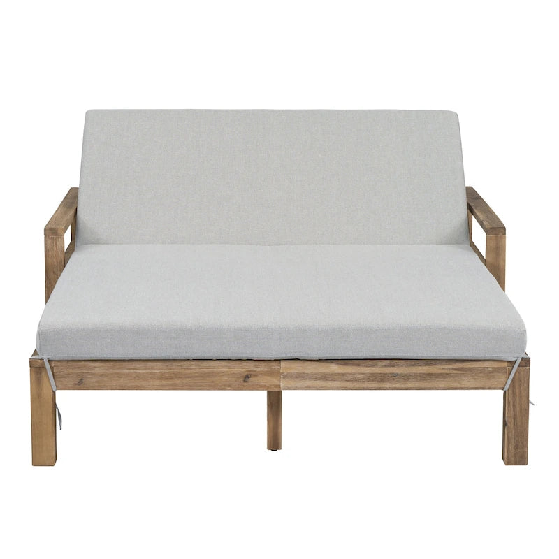 Lit de repos double en bois massif pour patio extérieur avec dossier réglable et roulettes