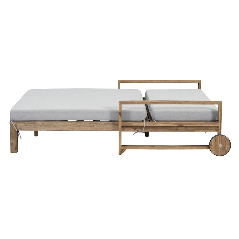 Lit de repos double en bois massif pour patio extérieur avec dossier réglable et roulettes