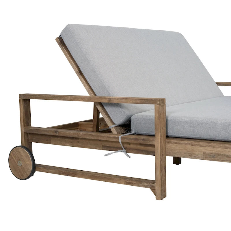 Lit de repos double en bois massif pour patio extérieur avec dossier réglable et roulettes