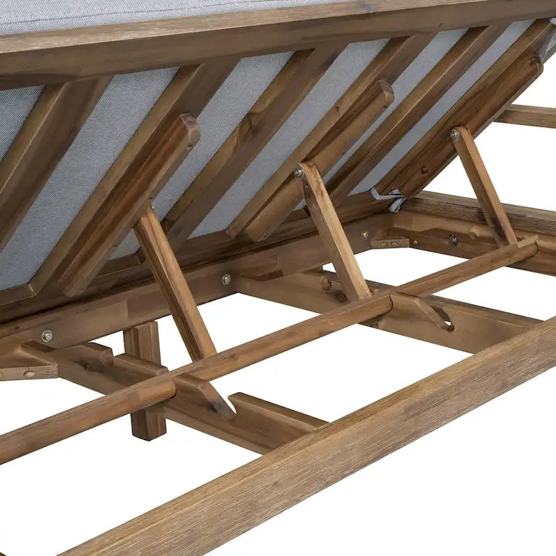 Lit de repos double en bois massif pour patio extérieur avec dossier réglable et roulettes