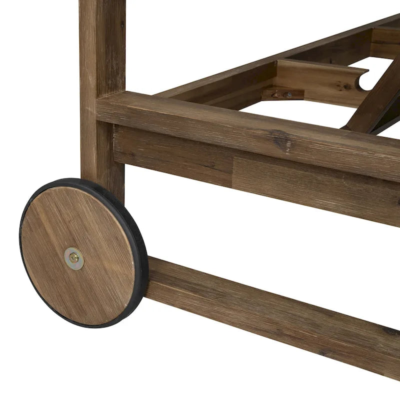 Lit de repos double en bois massif pour patio extérieur avec dossier réglable et roulettes